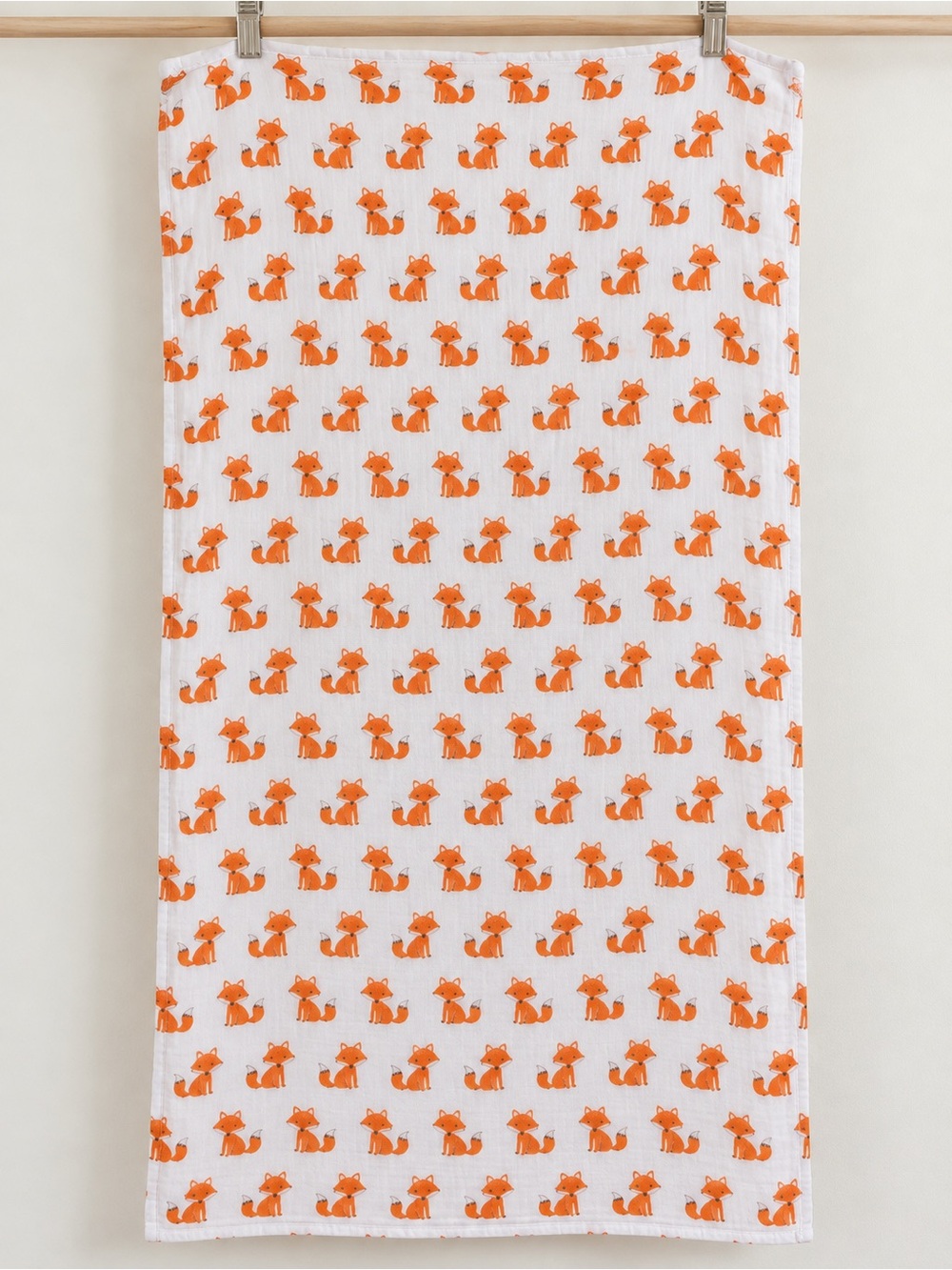 Hudson Baby White Muslin Baby Infant Swaddle Quilt 100% Cotton Orange Fox Print